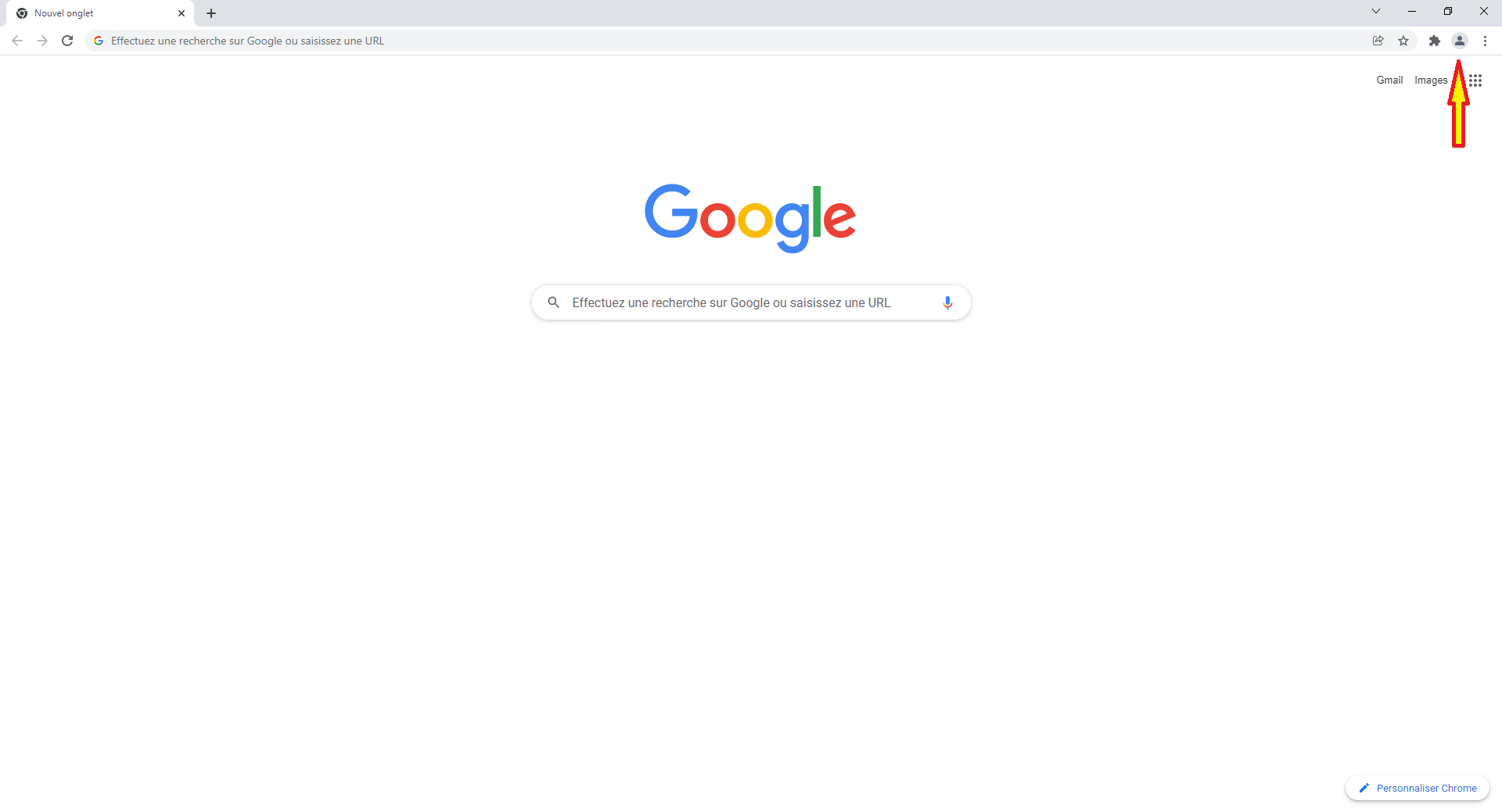 Ouvrez votre navigateur Chrome et cliquez sur l'icone (ou une initiale) en haut à droite.